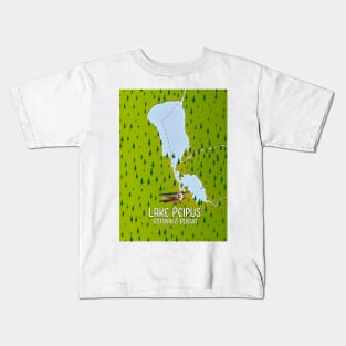 Lake Peipus Estonia and Russia map Kids T-Shirt